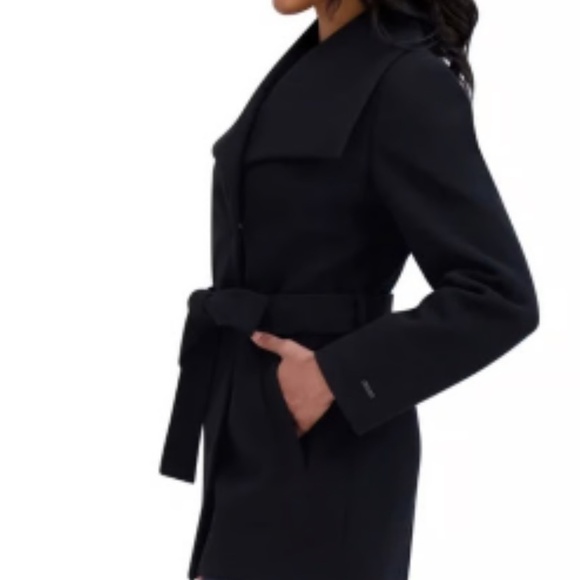 Tahari Ladies' Faux Wool Wrap Coat black medium - Picture 2 of 4